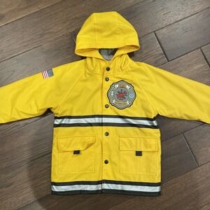 WESTERN CHIEF Fireman Hooded Raincoat Fleece Lined Jacket Yellow Reflective 3T